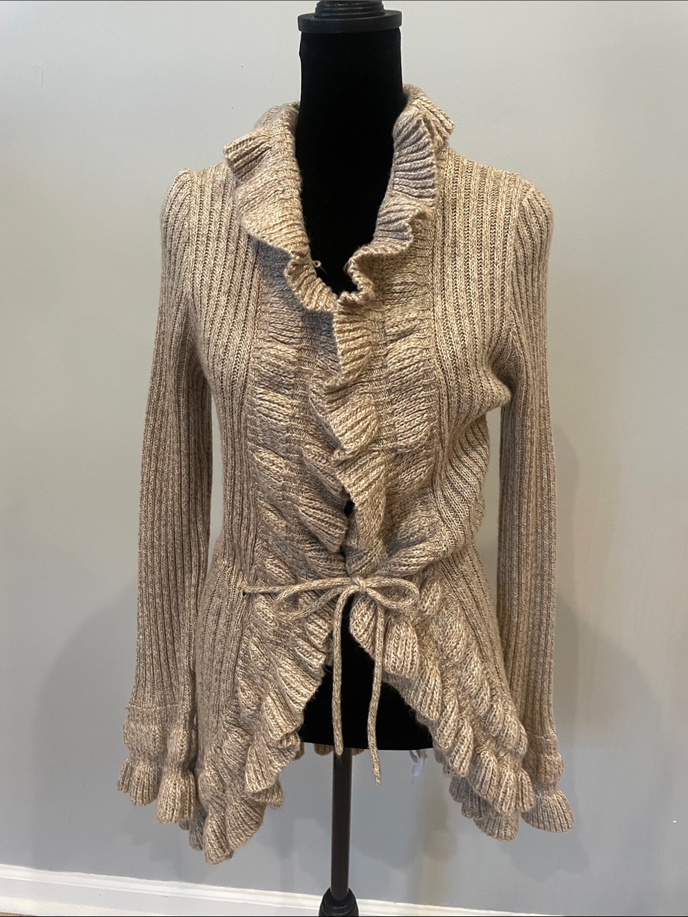 Women's Ruffled Beige cardigan Sweater by missguided size small